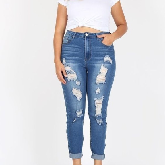 High Waist Distressed Jeans 🩷LIVE show item - Picture 2 of 3